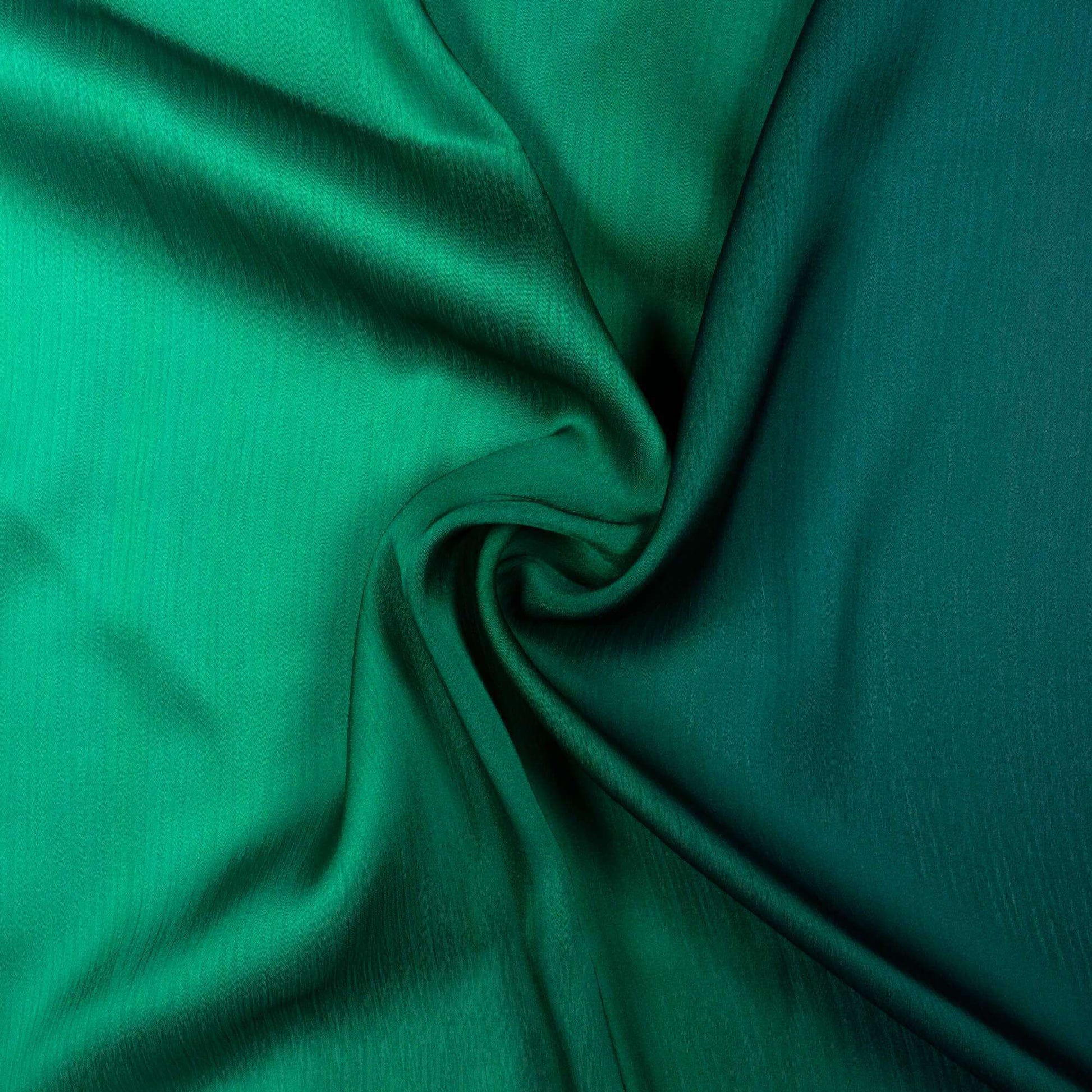 Green And Off White Ombre Pattern Digital Print Chiffon Satin Fabric - Fabcurate