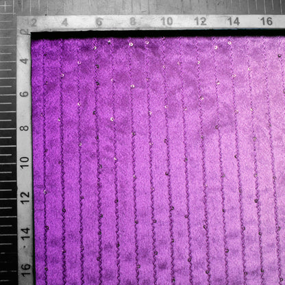 Purple Ombre Pattern Sequins Digital Print Superior Velvet Fabric (Width 54 Inches) - Fabcurate