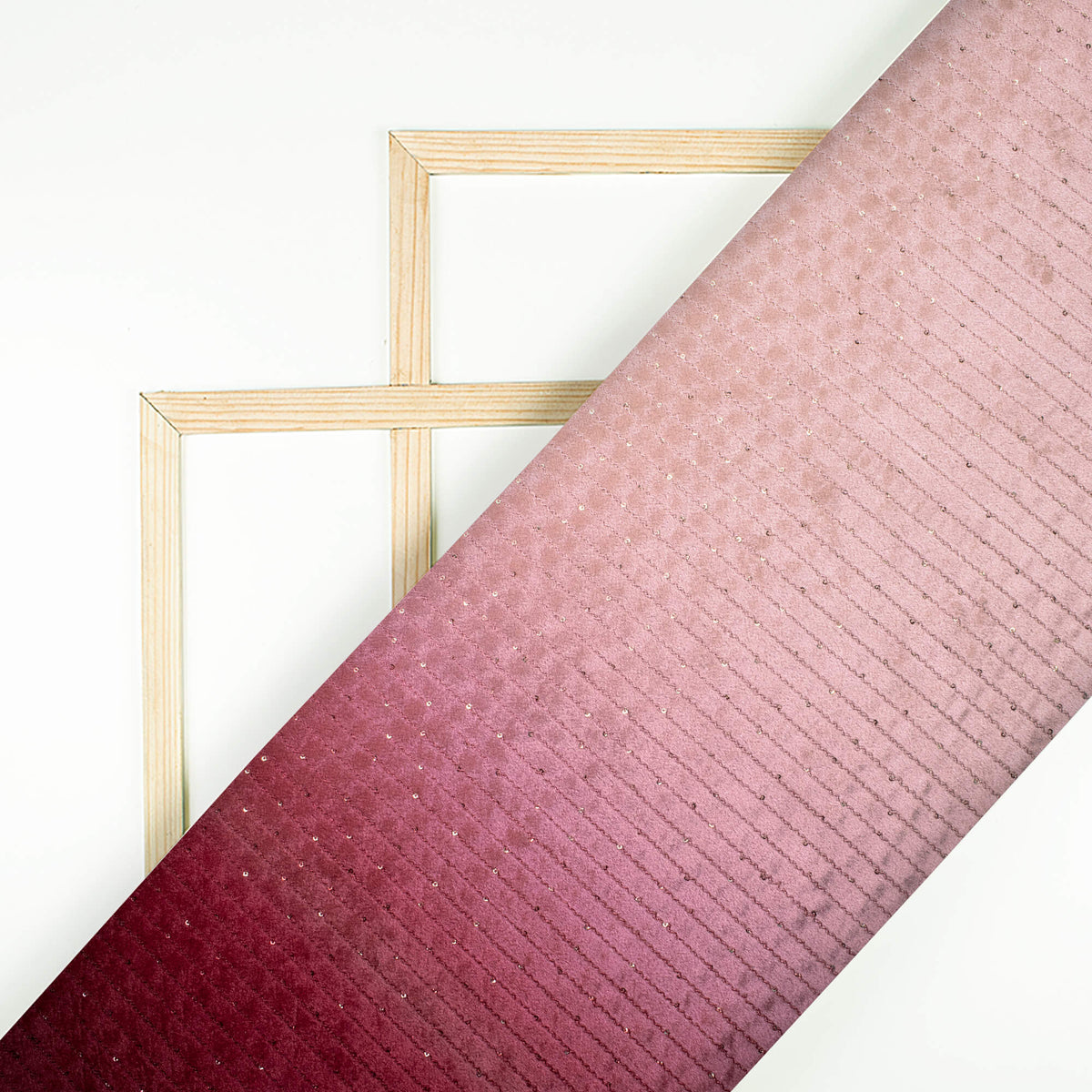 Pink And Maroon Ombre Pattern Sequins Digital Print Superior Velvet Fabric (Width 58 Inches)