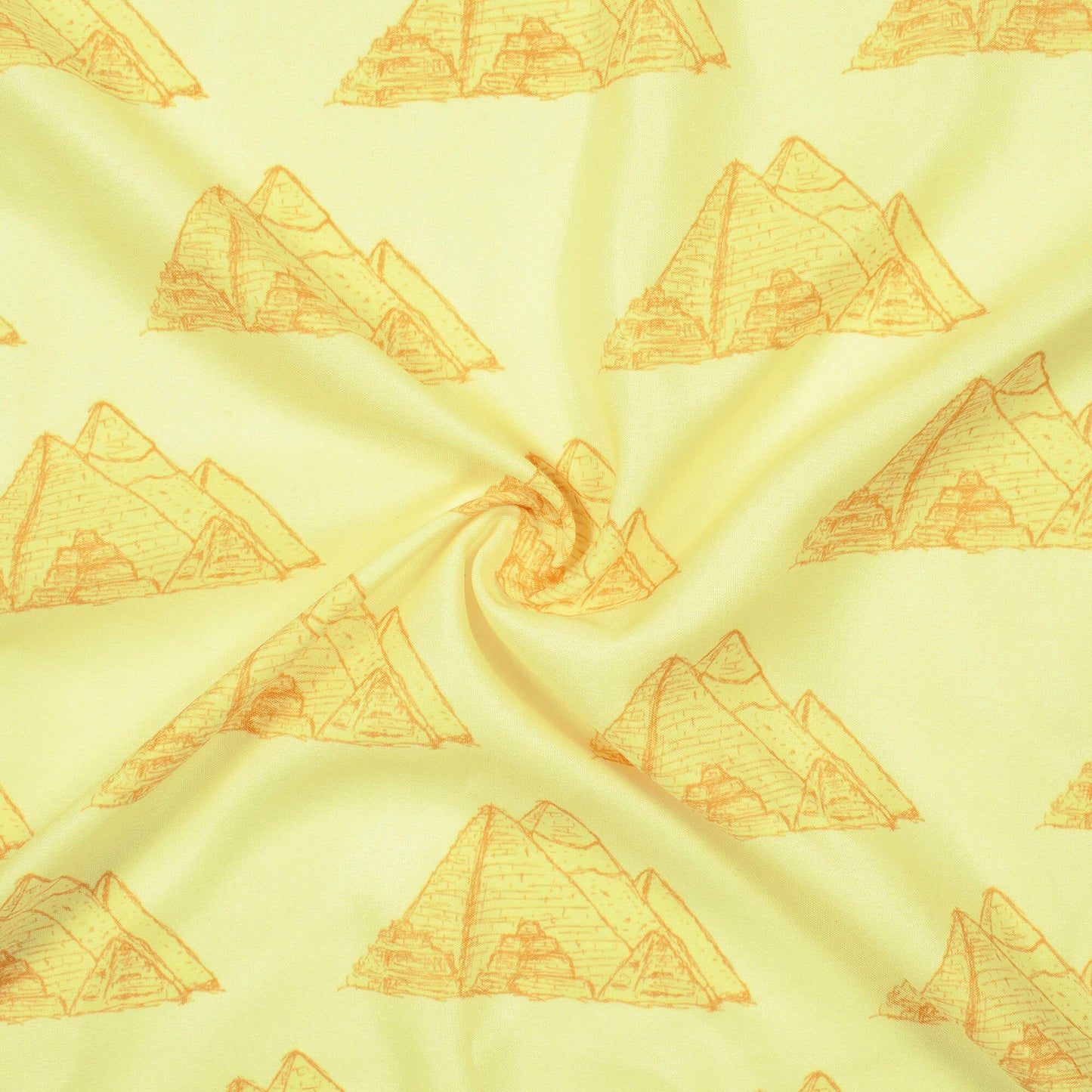 Cream And Mustard Yellow Egyptian Pattern Digital Print Ultra Premium Butter Crepe Fabric - Fabcurate