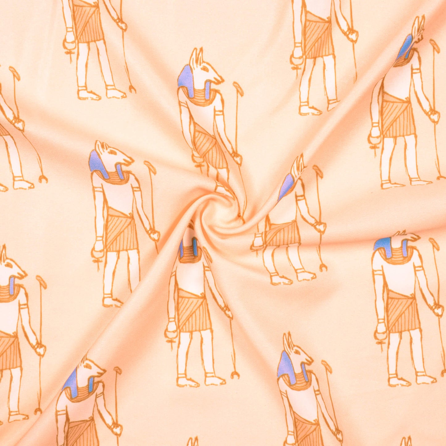 Peach And Ivory Cream Egyptian Pattern Digital Print Ultra Premium Butter Crepe Fabric - Fabcurate