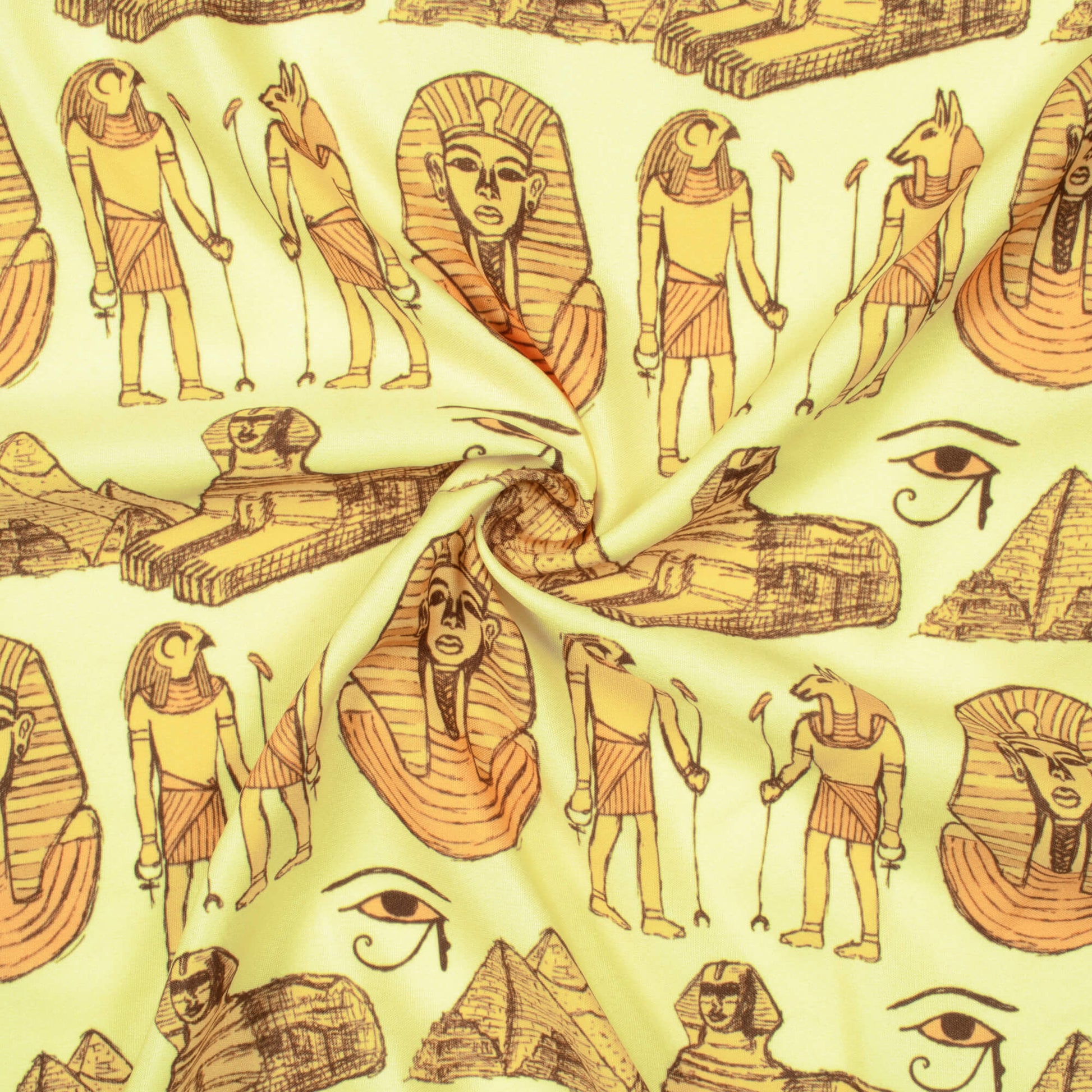 Banana Yellow And Brown Egyptian Pattern Digital Print Ultra Premium Butter Crepe Fabric - Fabcurate