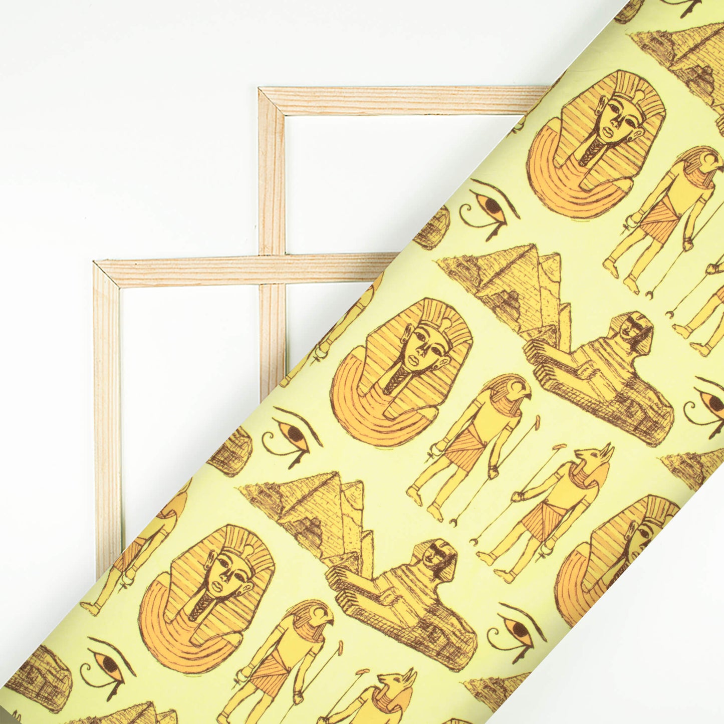 Banana Yellow And Brown Egyptian Pattern Digital Print Ultra Premium Butter Crepe Fabric - Fabcurate