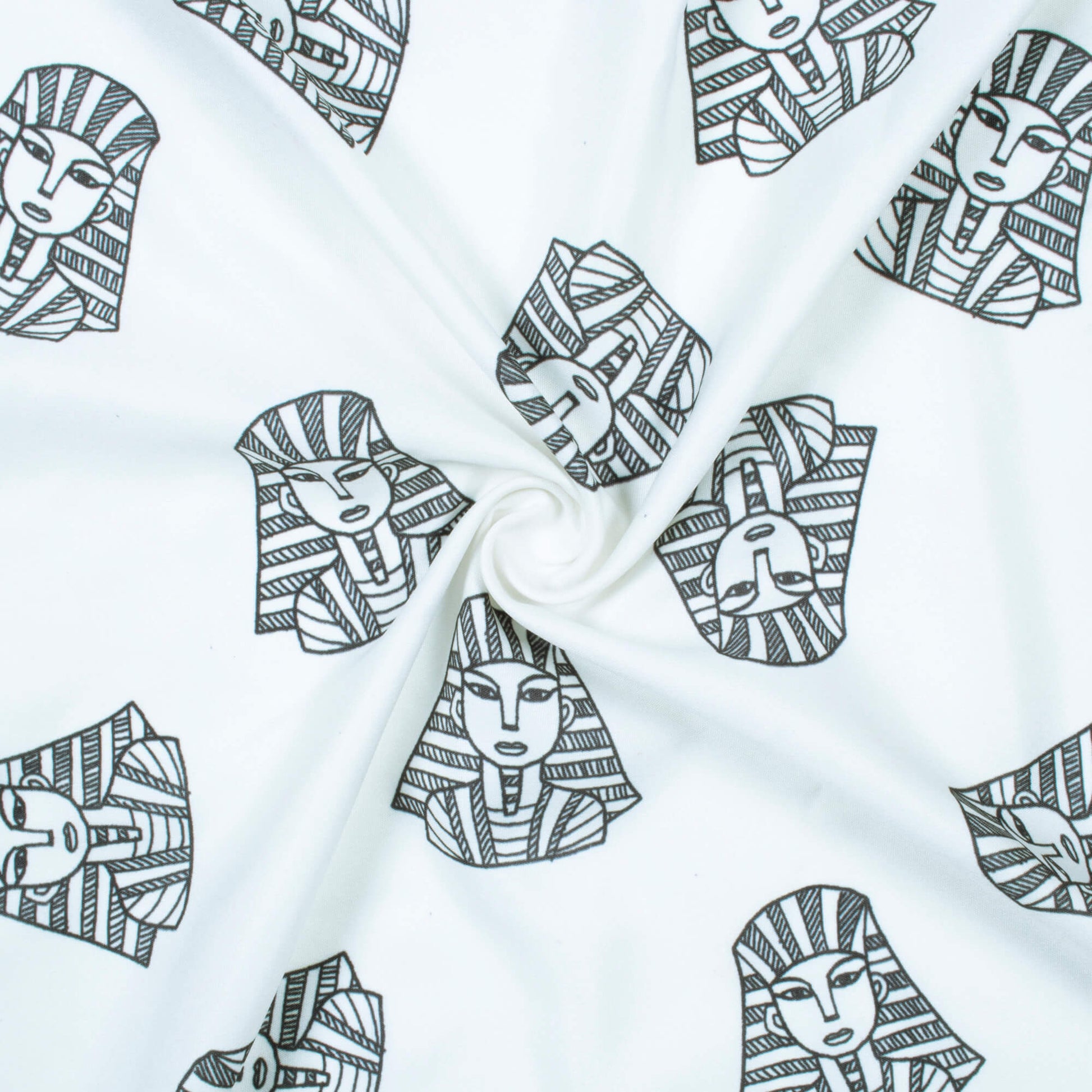 Delicate White And Black Egyptian Pattern Digital Print Ultra Premium Butter Crepe Fabric - Fabcurate