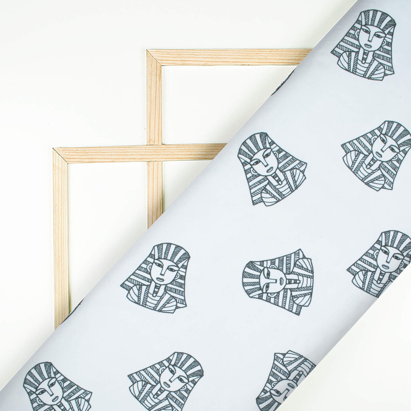 Delicate White And Black Egyptian Pattern Digital Print Ultra Premium Butter Crepe Fabric - Fabcurate