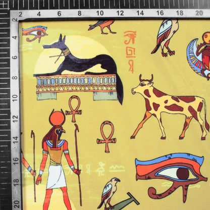 Dijon Yellow And Multi-Color Egyptian Pattern Digital Print Ultra Premium Butter Crepe Fabric - Fabcurate