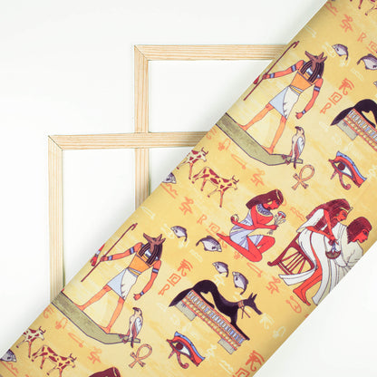 Peach And Multi-Color Egyptian Pattern Digital Print Ultra Premium Butter Crepe Fabric - Fabcurate