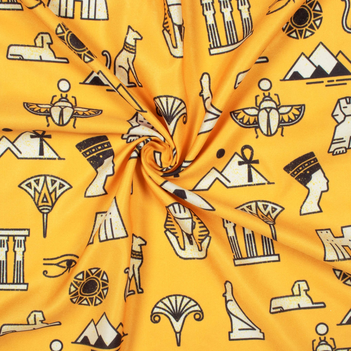 Fire Yellow And Cream Egyptian Pattern Digital Print Ultra Premium Butter Crepe Fabric - Fabcurate