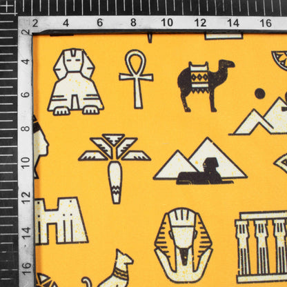 Fire Yellow And Cream Egyptian Pattern Digital Print Ultra Premium Butter Crepe Fabric - Fabcurate