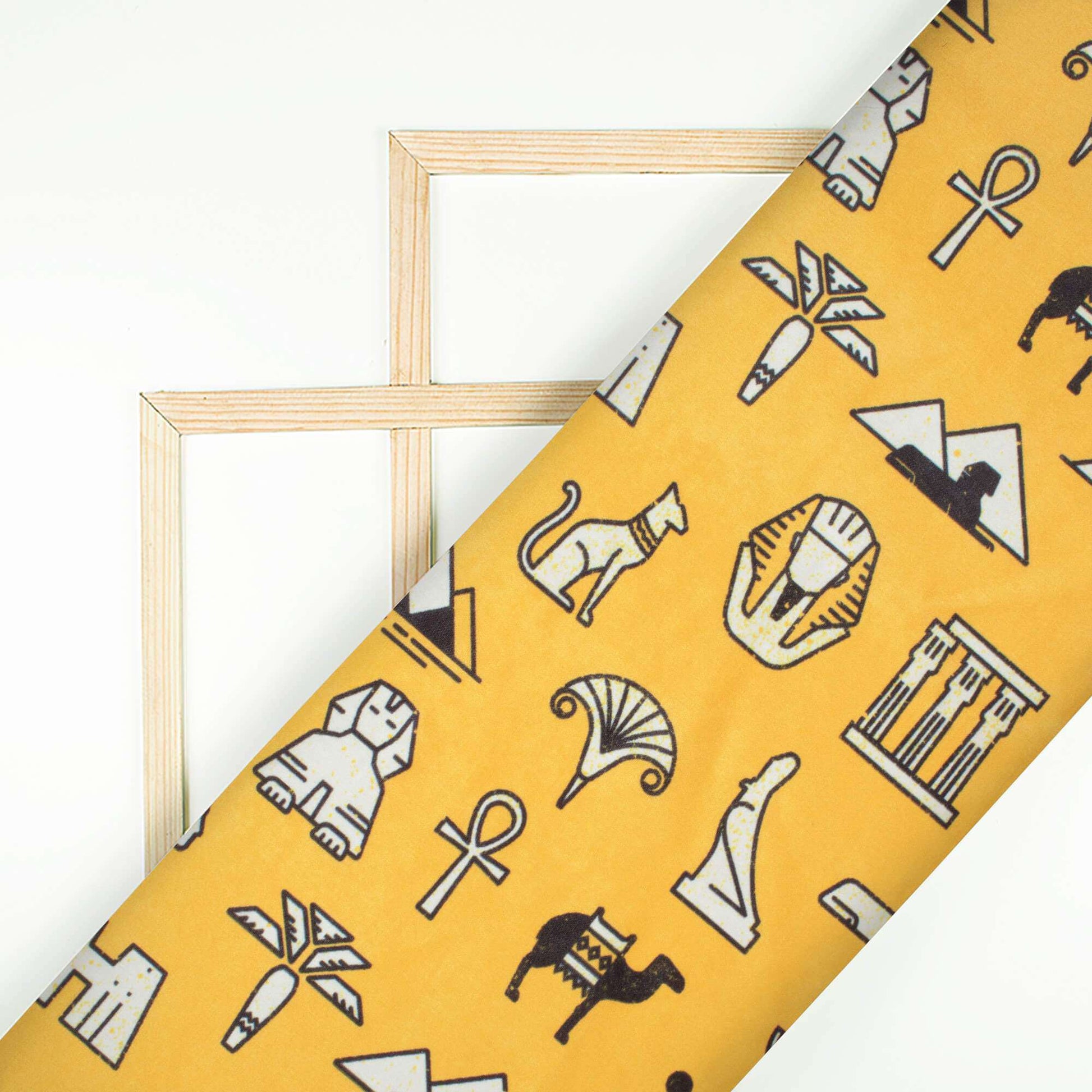 Fire Yellow And Cream Egyptian Pattern Digital Print Ultra Premium Butter Crepe Fabric - Fabcurate