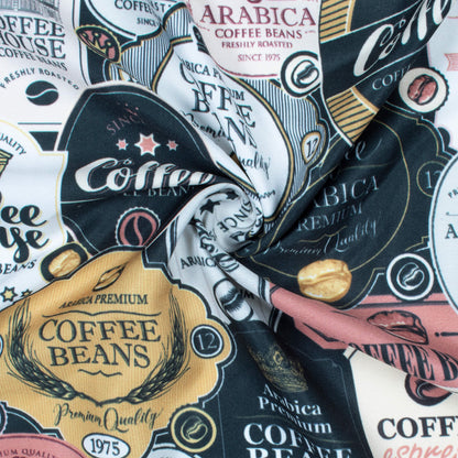 Black And Tortilla Brown Bistro Pattern Digital Print Ultra Premium Butter Crepe Fabric - Fabcurate