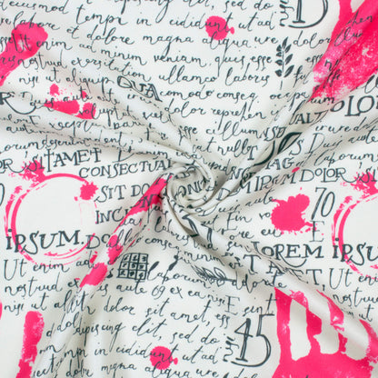 Fuchsia And Beige Bistro Pattern Digital Print Ultra Premium Butter Crepe Fabric - Fabcurate