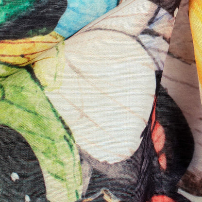White And Multi-Color Butterfly Pattern Digital Print Chanderi Fabric - Fabcurate