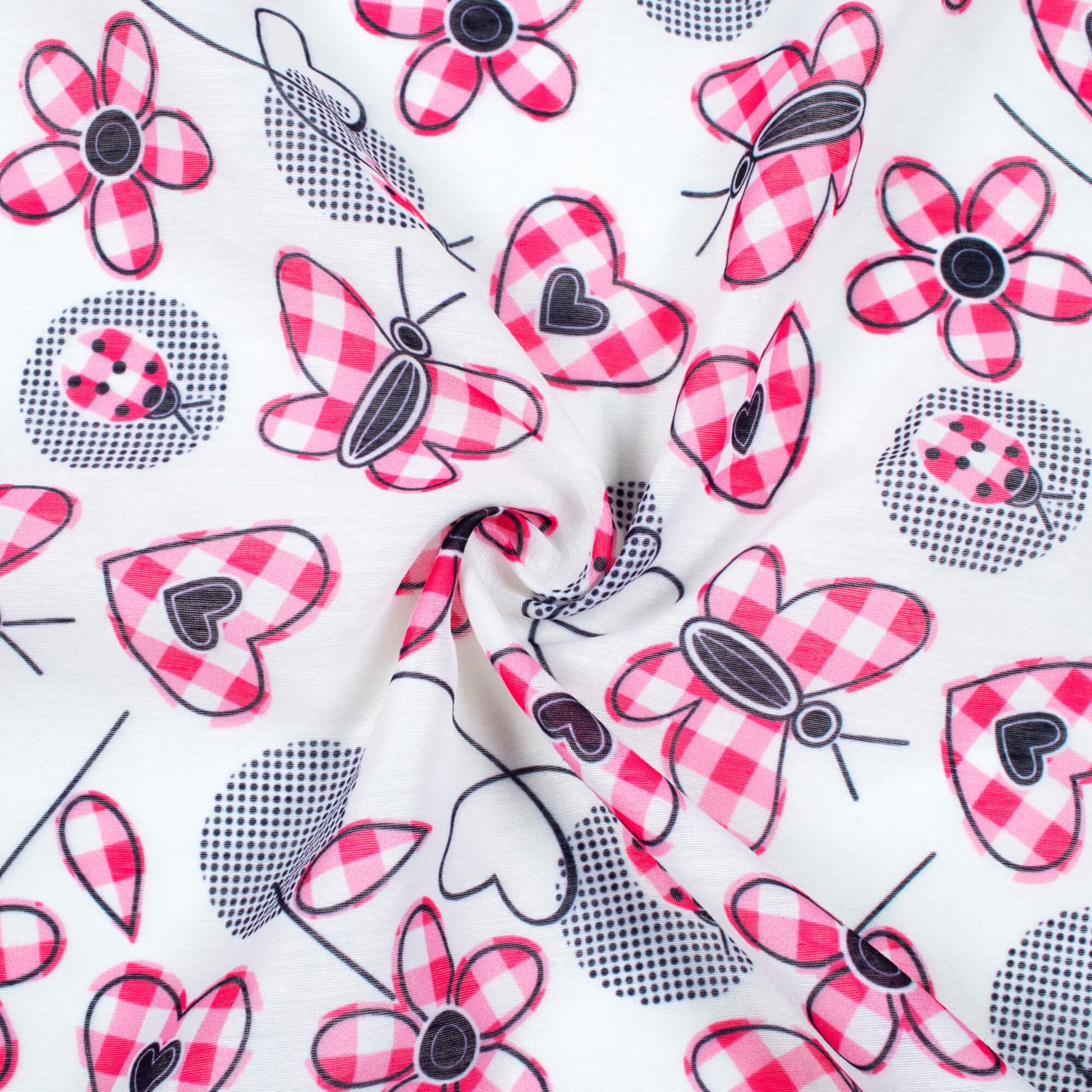 White And Pink Butterfly Pattern Digital Print Chanderi Fabric - Fabcurate