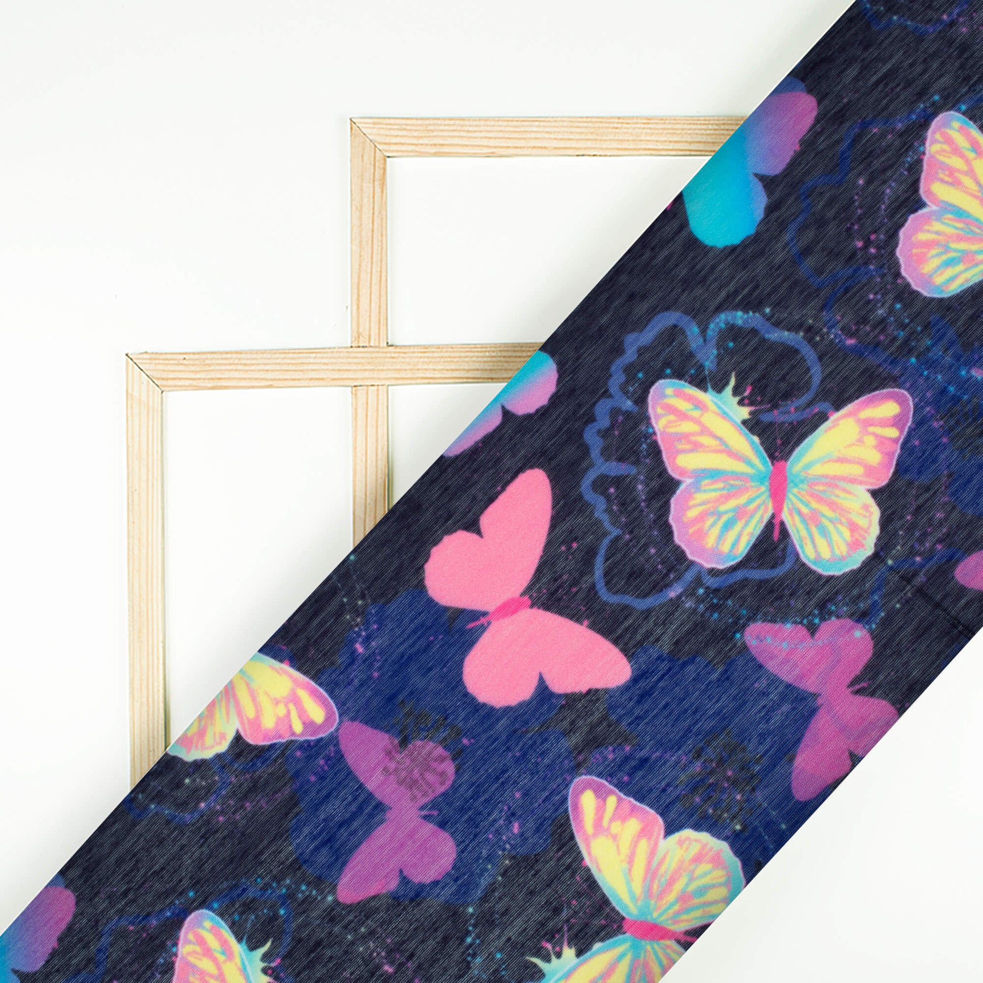 Black And Grape Purple Butterfly Pattern Digital Print Chanderi Fabric - Fabcurate