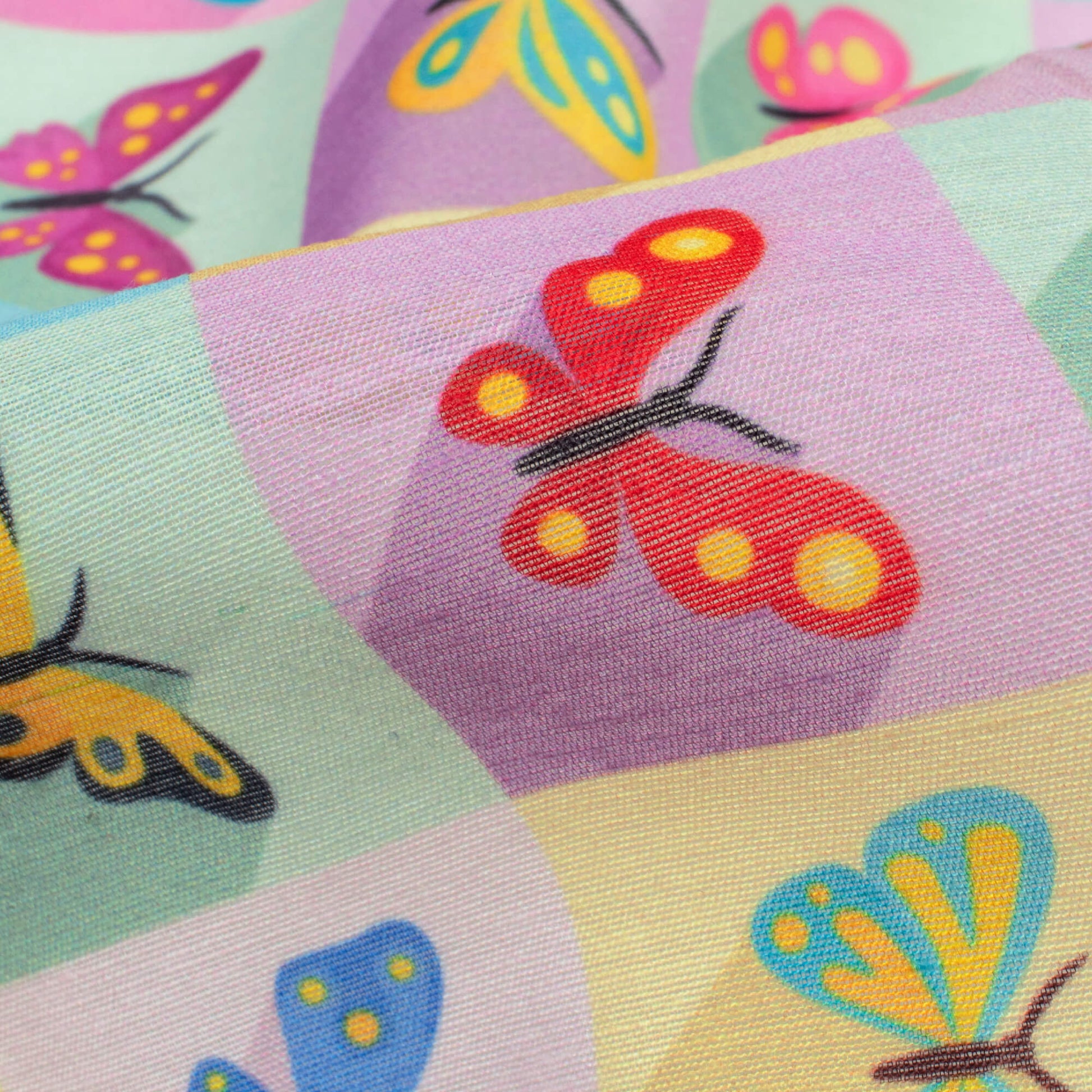 Purple And Multi-Color Butterfly Pattern Digital Print Chanderi Fabric - Fabcurate