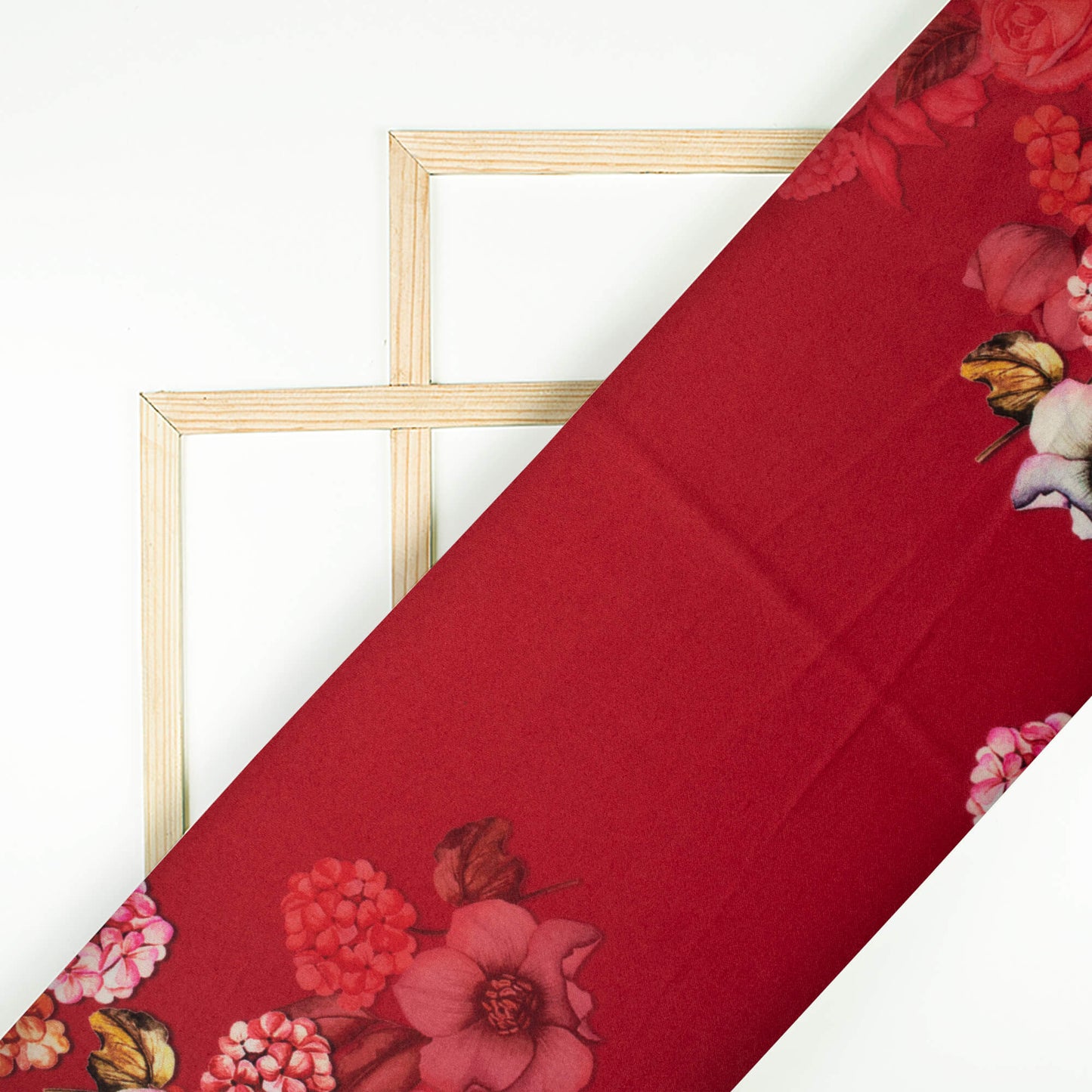 Maroon And Pink Floral Pattern Digital Print Premium Lush Satin Fabric