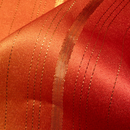 Red And Orange Ombre Pattern Digital Print Golden Lurex Satin Fabric - Fabcurate