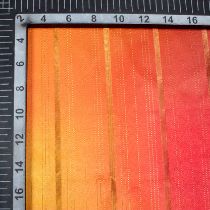 Red And Orange Ombre Pattern Digital Print Golden Lurex Satin Fabric - Fabcurate