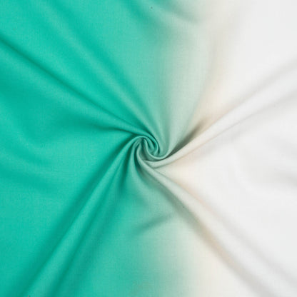 Light Sea Green And Off White Ombre Pattern Digital Print Rayon Fabric - Fabcurate