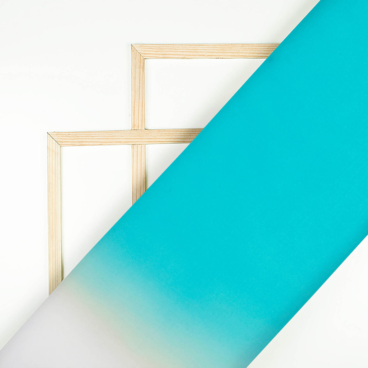 Aqua Blue And Off White Ombre Pattern Digital Print Rayon Fabric - Fabcurate