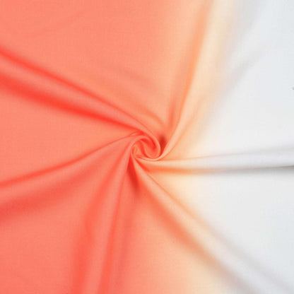 Sunrise Orange And Off White Ombre Pattern Digital Print Rayon Fabric - Fabcurate