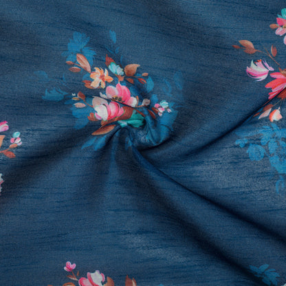 Yale Blue And Pink Floral Pattern Digital Print Banglori Art Silk Fabric