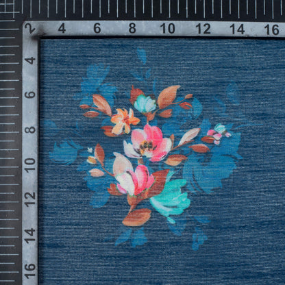 Yale Blue And Pink Floral Pattern Digital Print Banglori Art Silk Fabric