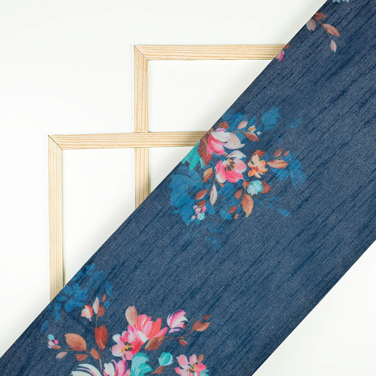 Yale Blue And Pink Floral Pattern Digital Print Banglori Art Silk Fabric