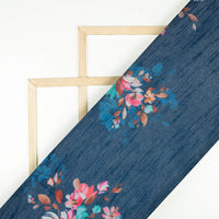 Yale Blue And Pink Floral Pattern Digital Print Banglori Art Silk Fabric