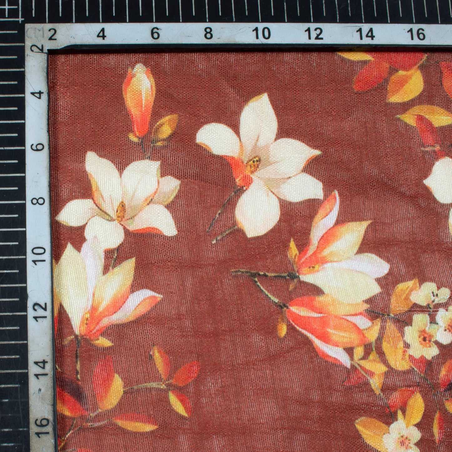 Coffee Brown And Cream Floral Pattern Digital Print Banglori Art Silk Fabric
