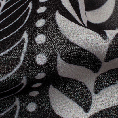 Black And Snow White Abstract Pattern Digital Print Georgette Fabric - Fabcurate