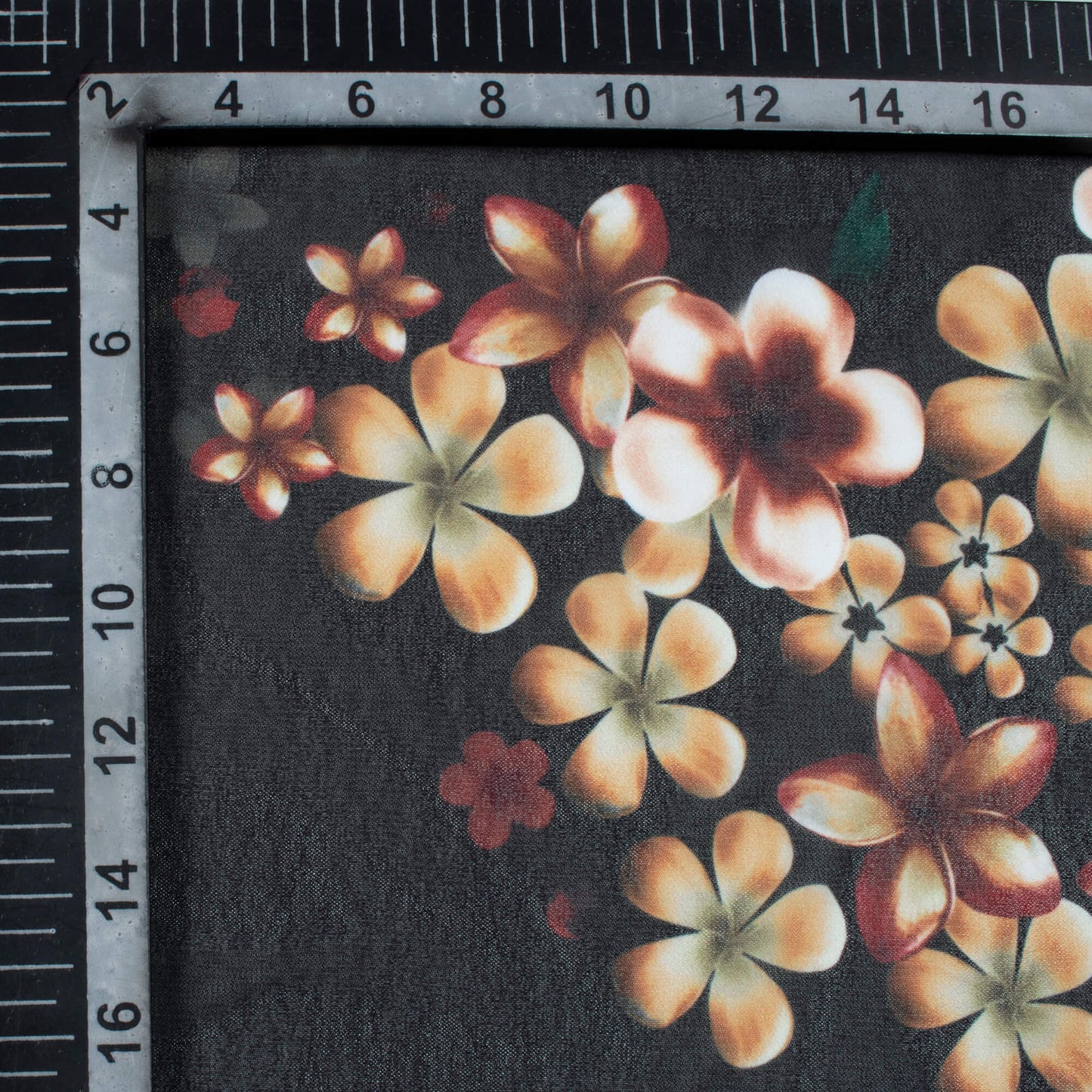 Black And Peru Brown Floral Pattern Digital Print Georgette Fabric - Fabcurate