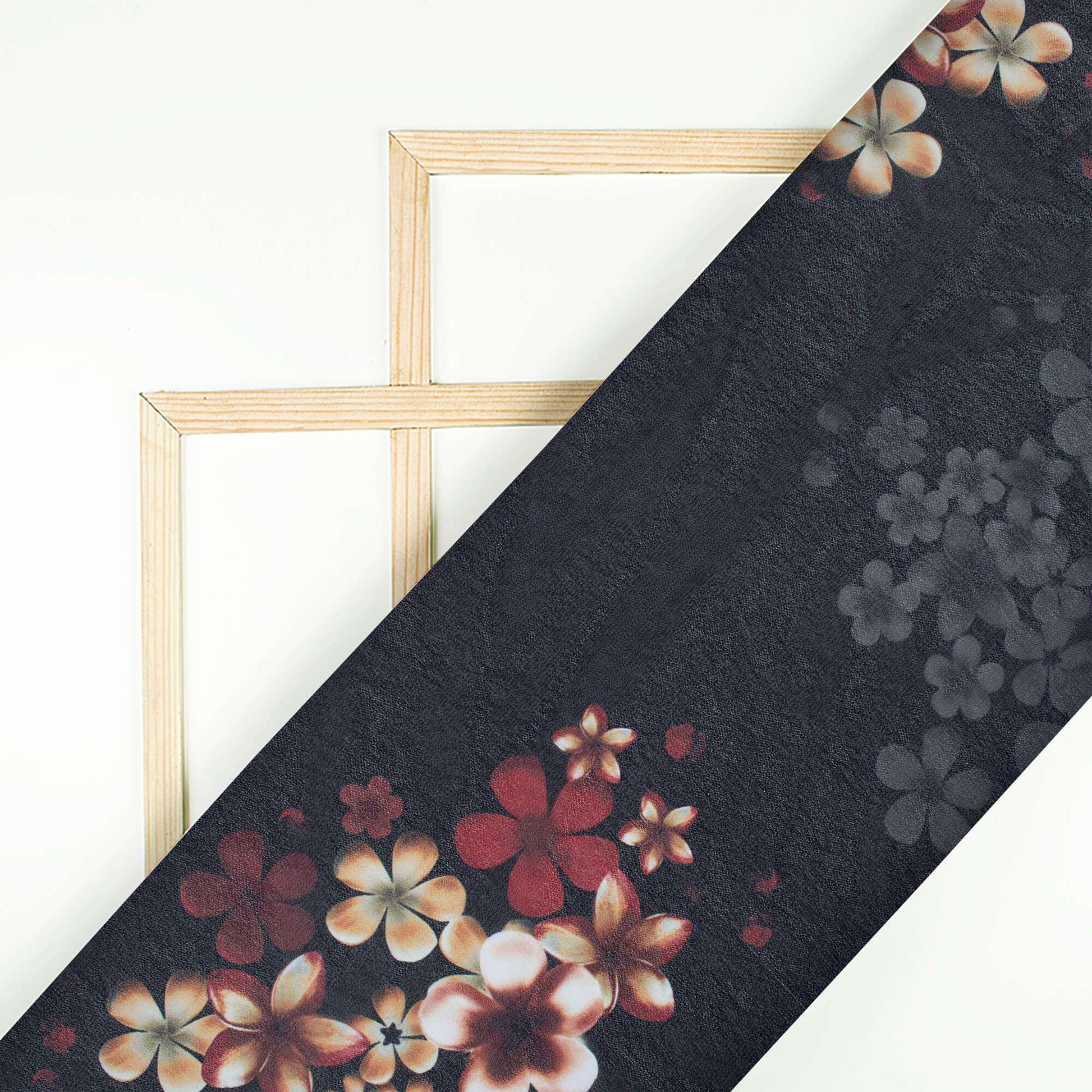 Black And Peru Brown Floral Pattern Digital Print Georgette Fabric - Fabcurate