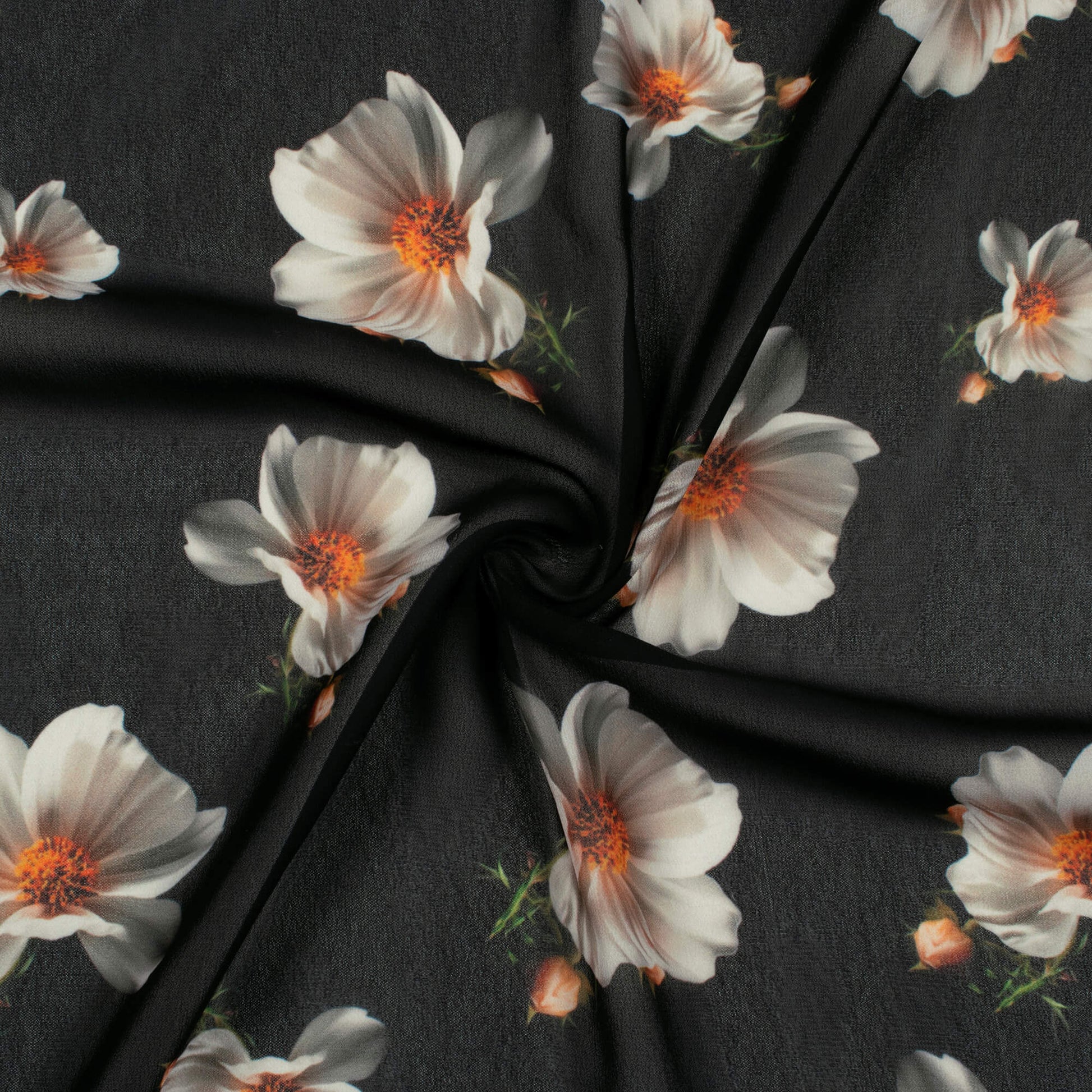 Black And White Floral Pattern Digital Print Georgette Fabric - Fabcurate