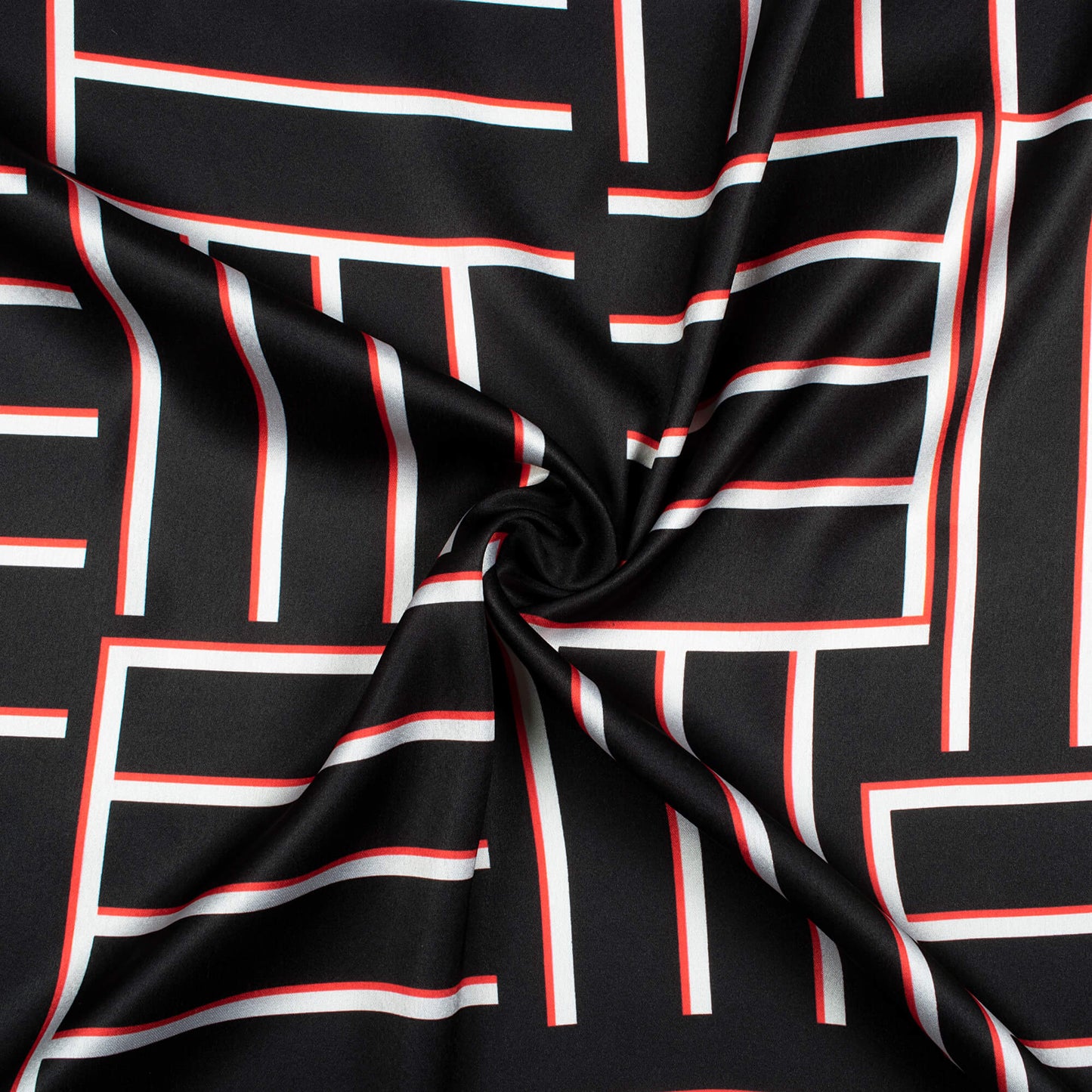 Black And Red Geometric Pattern Digital Print Japan Satin Fabric - Fabcurate