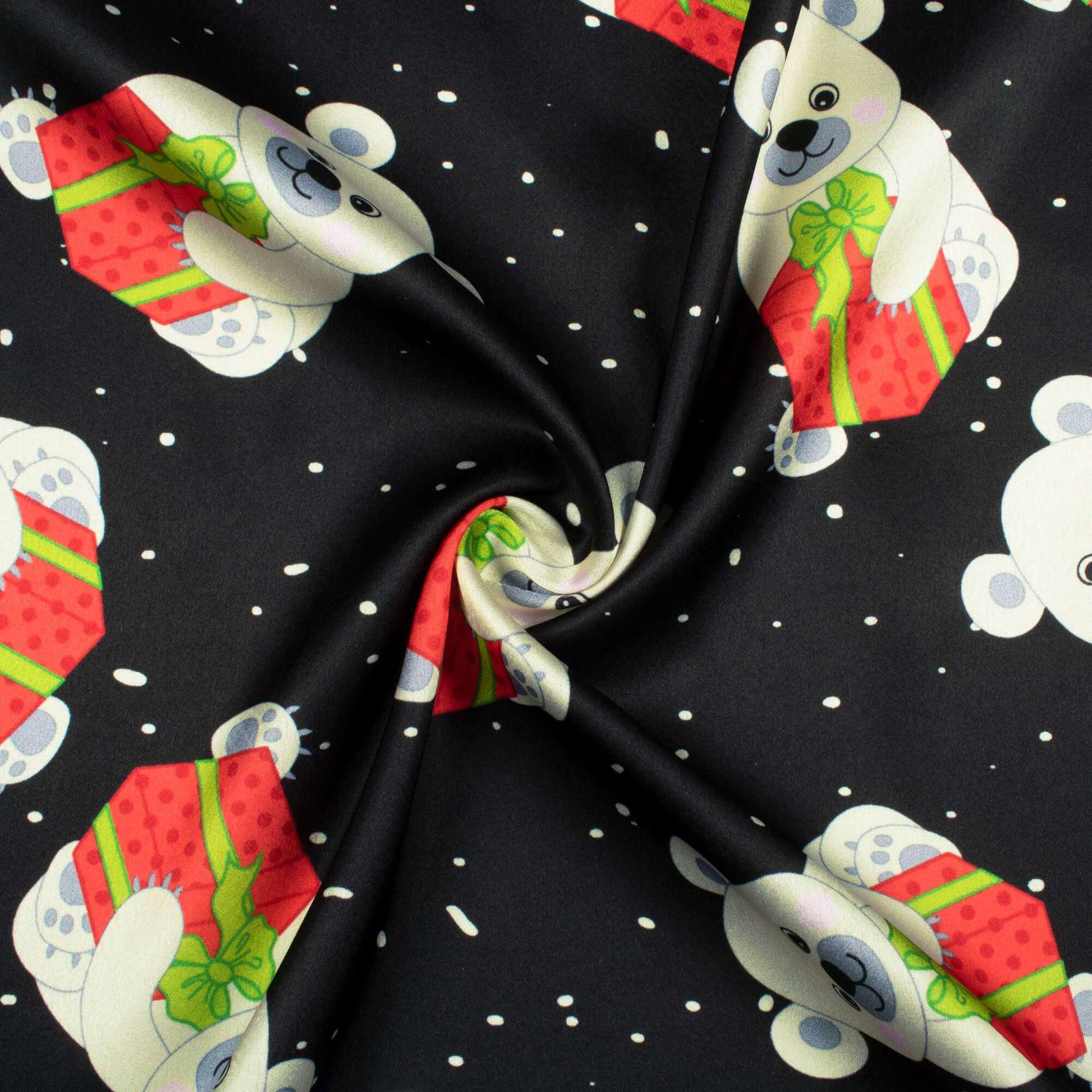 Black And Red Quirky Pattern Digital Print Japan Satin Fabric - Fabcurate