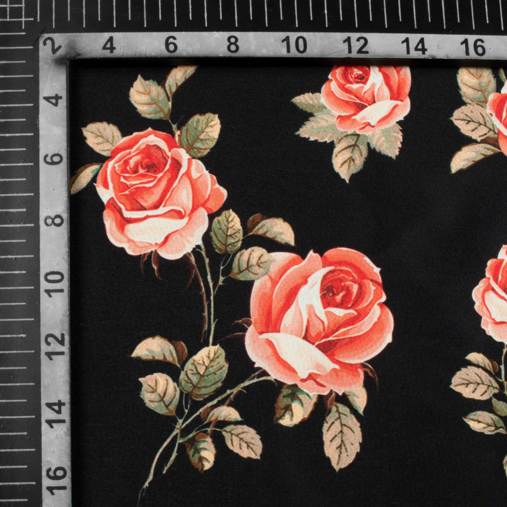 Black And Pink Floral Pattern Digital Print Japan Satin Fabric - Fabcurate