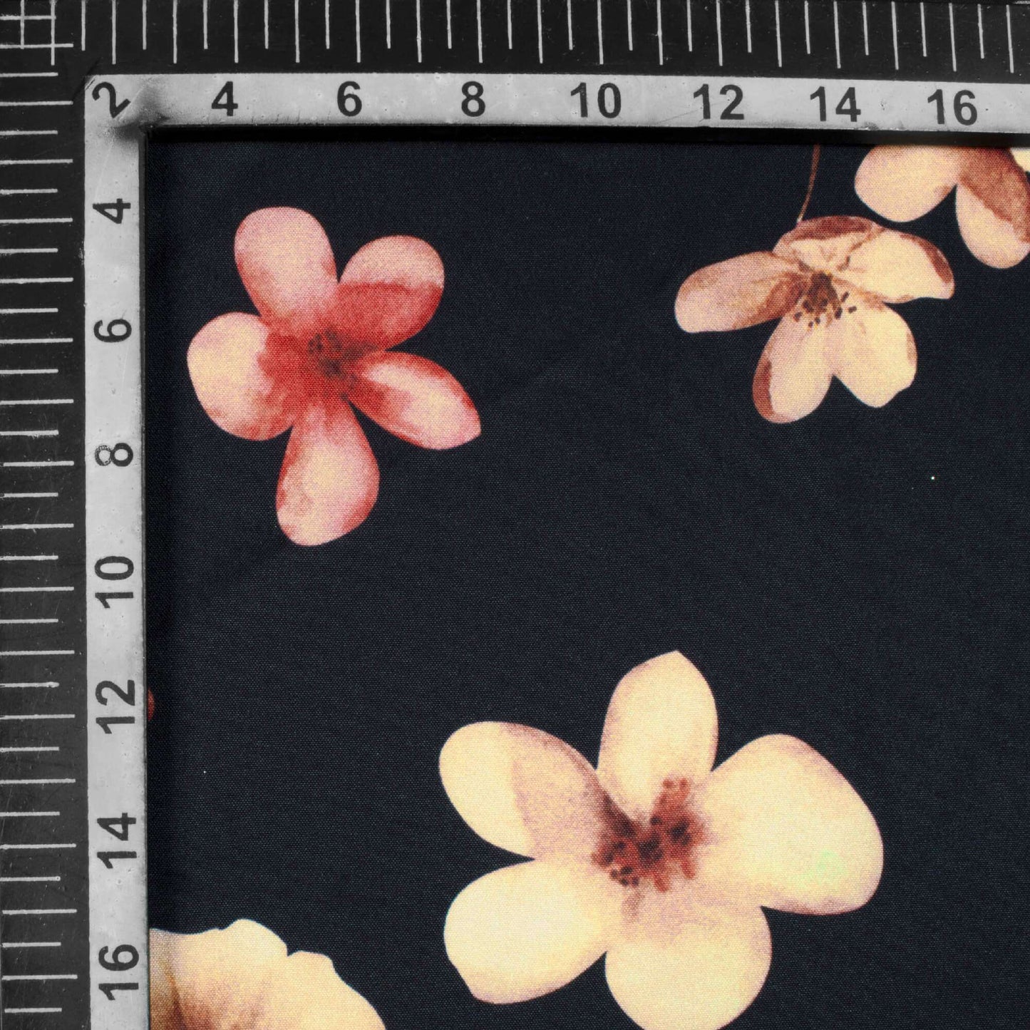 Black And Peach Floral Pattern Digital Print Ultra Premium Butter Crepe Fabric - Fabcurate