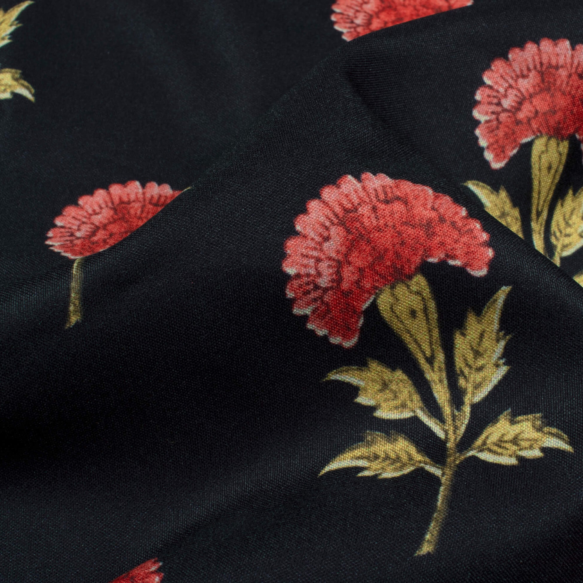 Black And Cerise Pink Floral Pattern Digital Print Ultra Premium Butter Crepe Fabric - Fabcurate