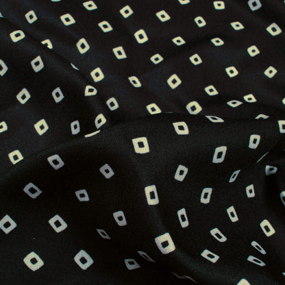 Black And Off White Bandhanii Pattern Digital Print Ultra Premium Butter Crepe Fabric