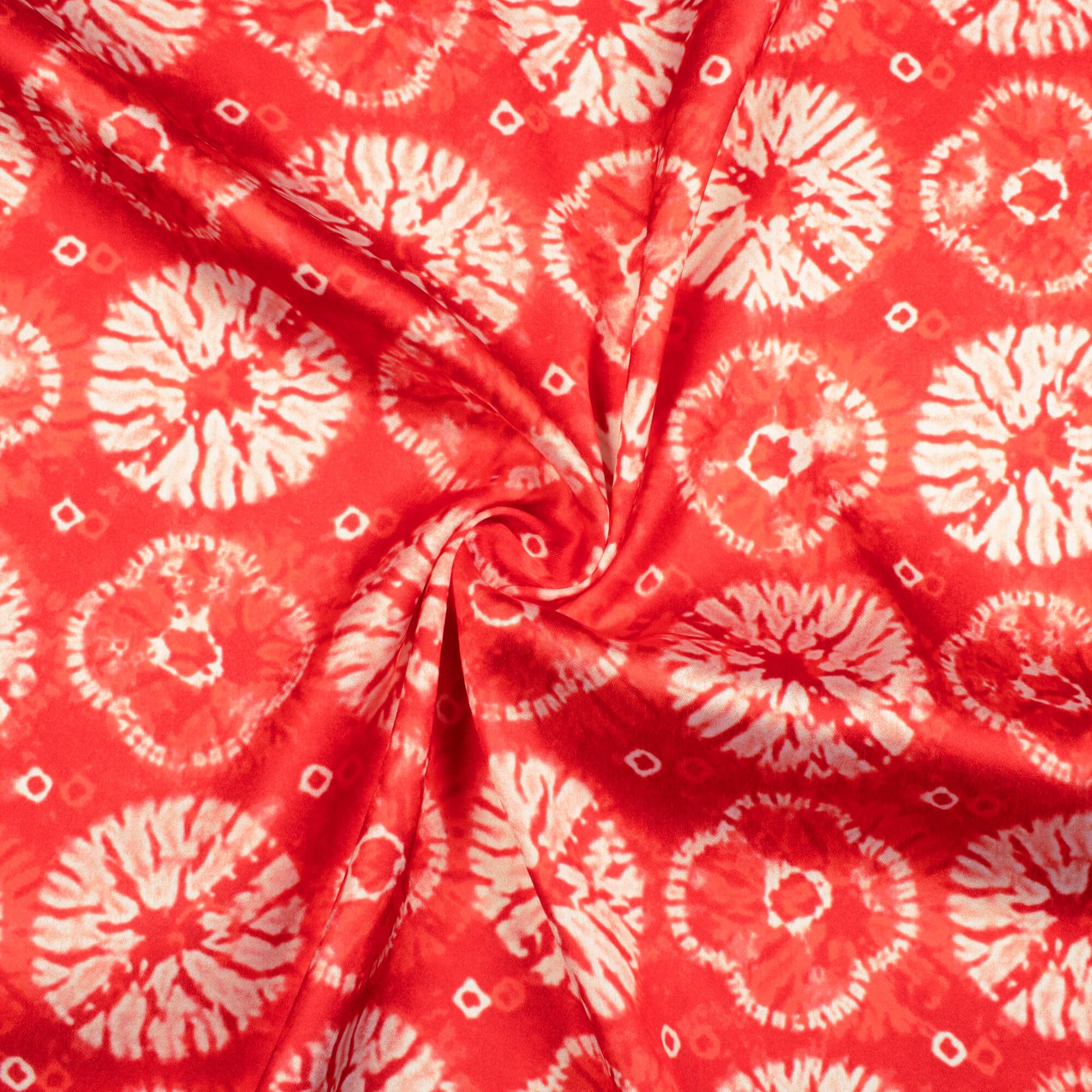 Vermilion Red And Off White Shibori Pattern Digital Print Japan Satin Fabric - Fabcurate