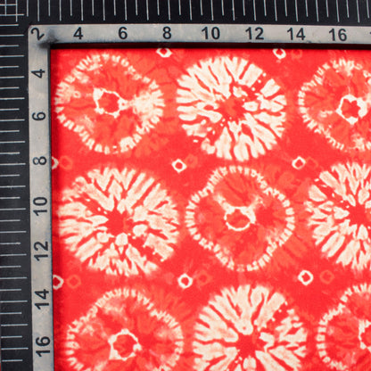 Vermilion Red And Off White Shibori Pattern Digital Print Japan Satin Fabric - Fabcurate
