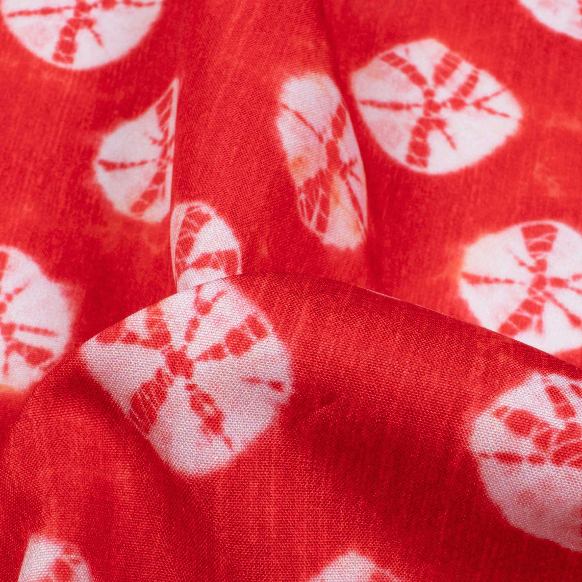 Red And White Shibori Pattern Digital Print Ultra Premium Butter Crepe Fabric - Fabcurate