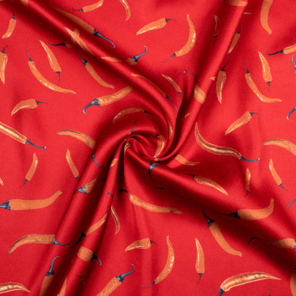 Vermilion Red And Orange Quirky Pattern Digital Print Japan Satin Fabric - Fabcurate
