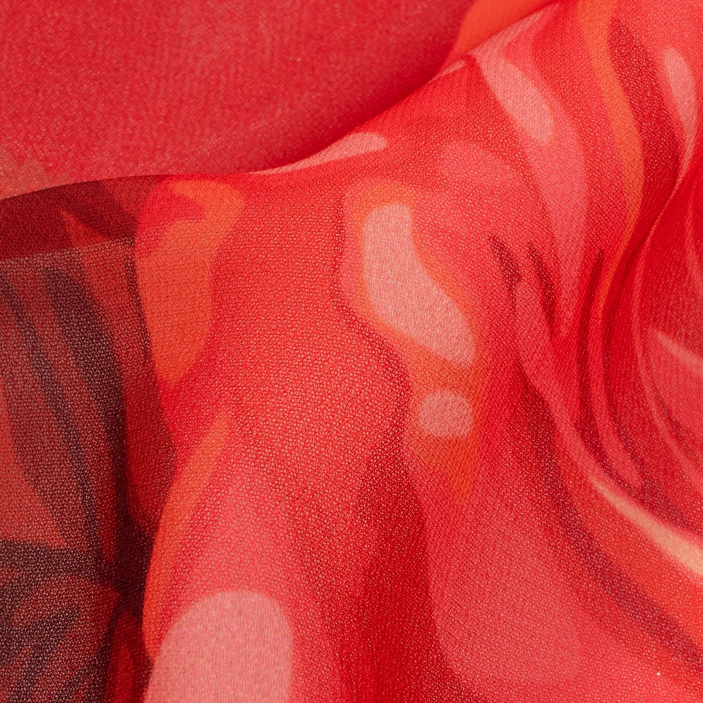 Vermilion Red And Punch Pink Floral Pattern Digital Print Georgette Fabric - Fabcurate
