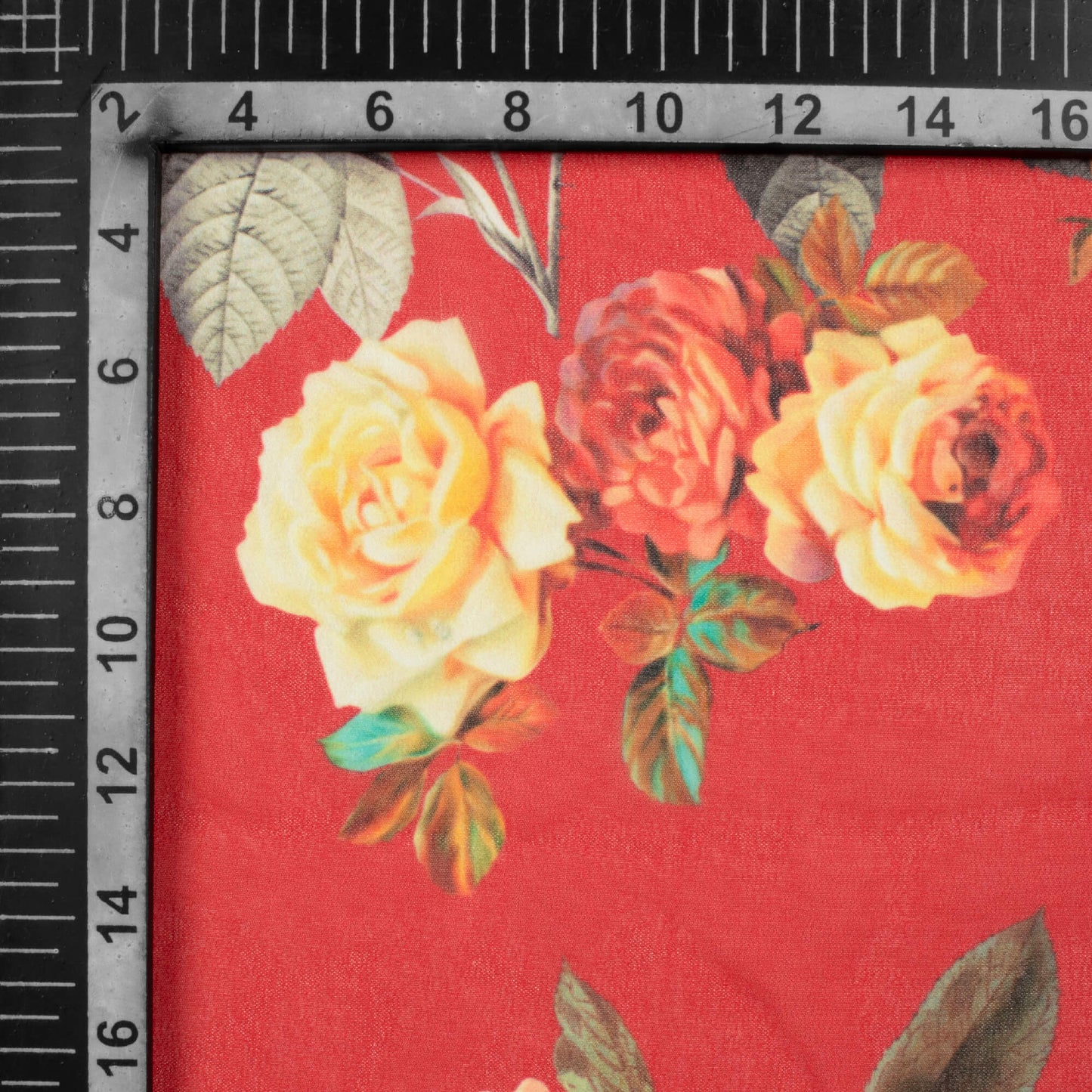 Vermilion Red And Cream Floral Pattern Digital Print Georgette Fabric - Fabcurate