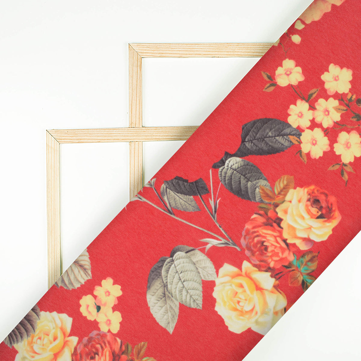 Vermilion Red And Cream Floral Pattern Digital Print Georgette Fabric - Fabcurate