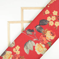 Vermilion Red And Cream Floral Pattern Digital Print Georgette Fabric - Fabcurate