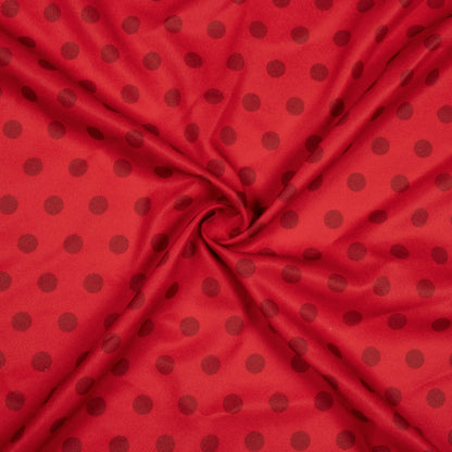 Vermilion Red And Maroon Polka Dots Pattern Digital Print Ultra Premium Butter Crepe Fabric - Fabcurate